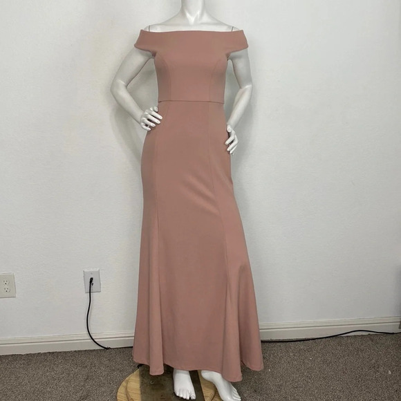 Jenny Yoo Dark Blush Larson Coquette Off The Shoulder Formal Maxi Dress Size 2 - Picture 3 of 12